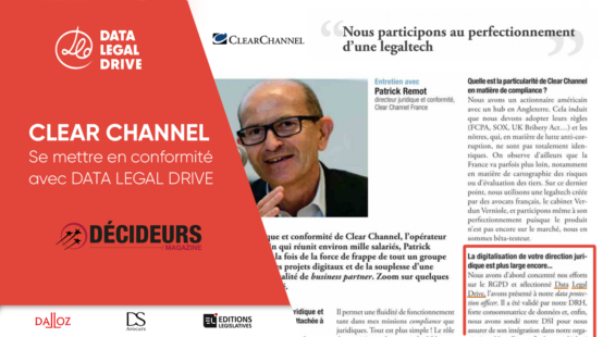 Clear Channel témoigne de sa mise en conformité avec DATA LEGAL DRIVE